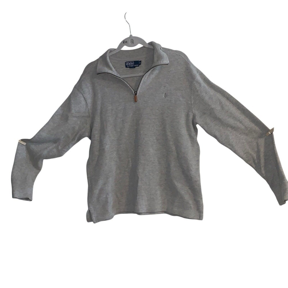 Polo Ralph Lauren Mens Sweater M GrayLong Sleeve 1/4 Zip Pullover Gray Pony‎